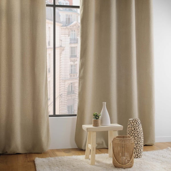 Beżowa zasłona z materiału bouclé 140x240 cm Wooly – douceur d'intérieur-image-2