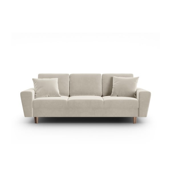 Beżowa aksamitna rozkładana sofa ze schowkiem 235 cm Kyoto – Cosmopolitan Design