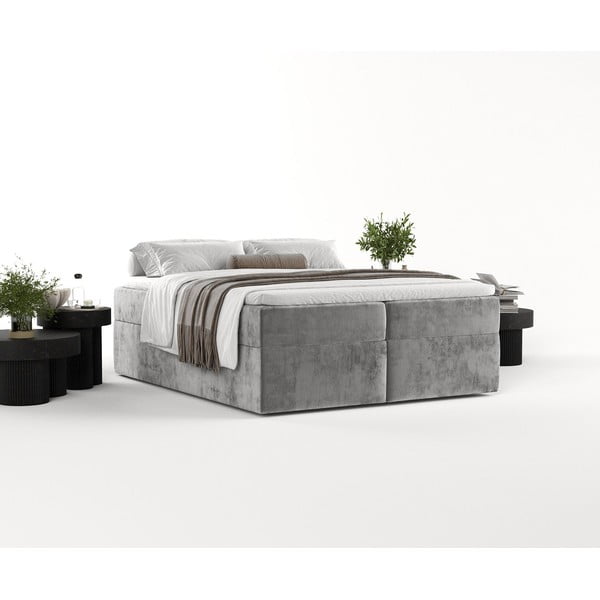 Szare łóżko boxspring ze schowkiem 180x200 cm Yoko – Maison de Rêve-image-1