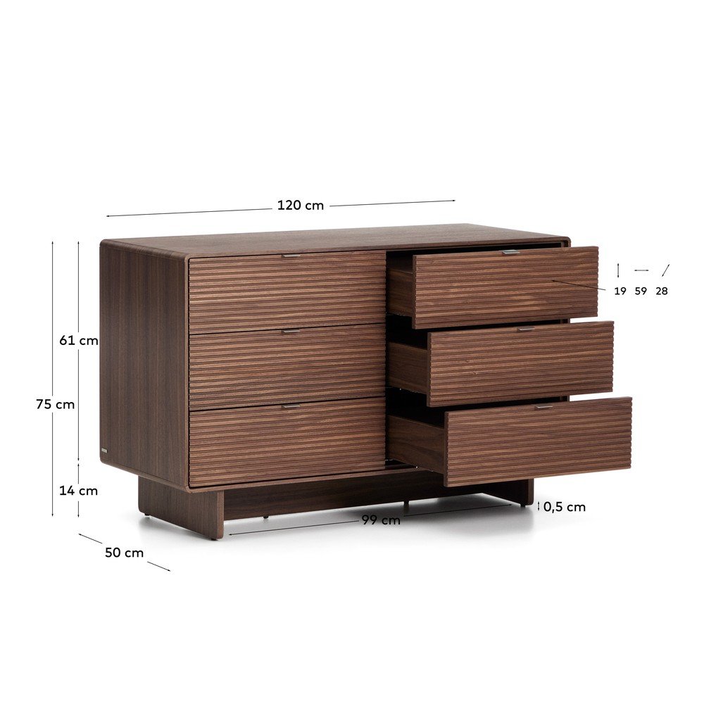Komoda w dekorze orzecha w ciemnym naturalnym kolorze 120x75x50 cm Norlen – Kave Home (zdjęcie 5)