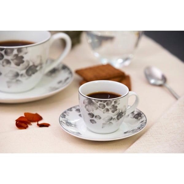 Biało-jasnoszare porcelanowe filiżanki zestaw 6 szt. Foliage gray – Villa Altachiara-image-1