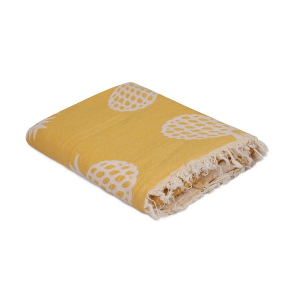 Żółty bawełniany ręcznik Ananas, 180x100 cm