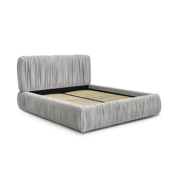 Szare tapicerowane łóżko dwuosobowe ze schowkiem i stelażem 160x200 cm Blair – Bobochic Paris