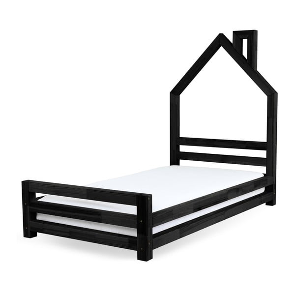 Czarne łożko dziecięce z drewna sosnowego Benlemi Wally, 80x180 cm