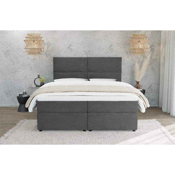 Ciemnoszare łóżko boxspring ze schowkiem 180x200 cm Rico – Ropez-image-2
