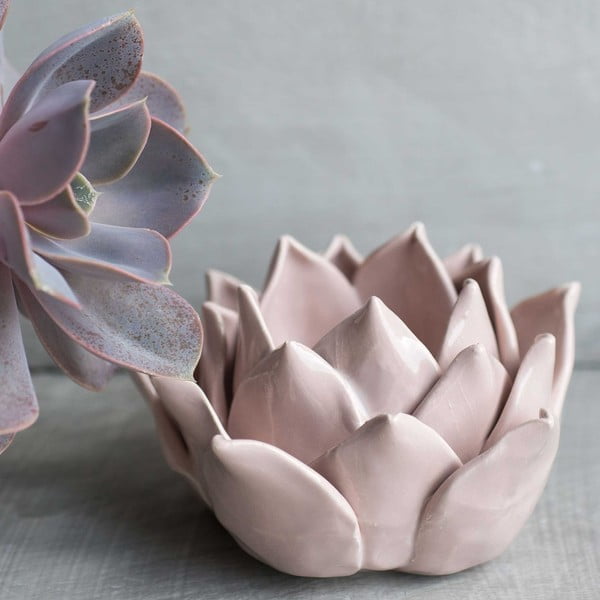 Ceramiczny świecznik Lotos, różowy