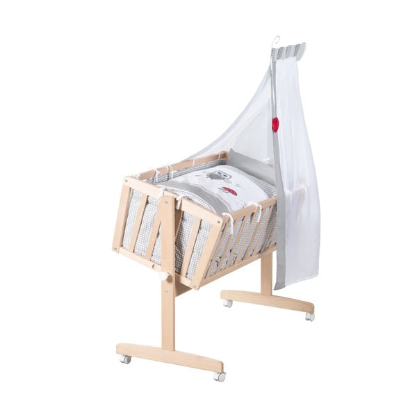 Kołyska z litego drewna bukowego na kółkach/z baldachimem 40x90 cm w naturalnym kolorze Adam and Owl – Roba-image-2