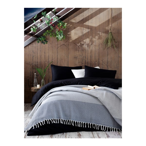 Czarno-biała bawełniana narzuta na łóżko EnLora Home Anna Yatak Örtüsü, 190 x 250 cm