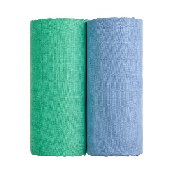 Zestaw 2 bawełnianych ręczników w zielonym i niebieskim kolorze T-TOMI Tetra, 90x100 cm