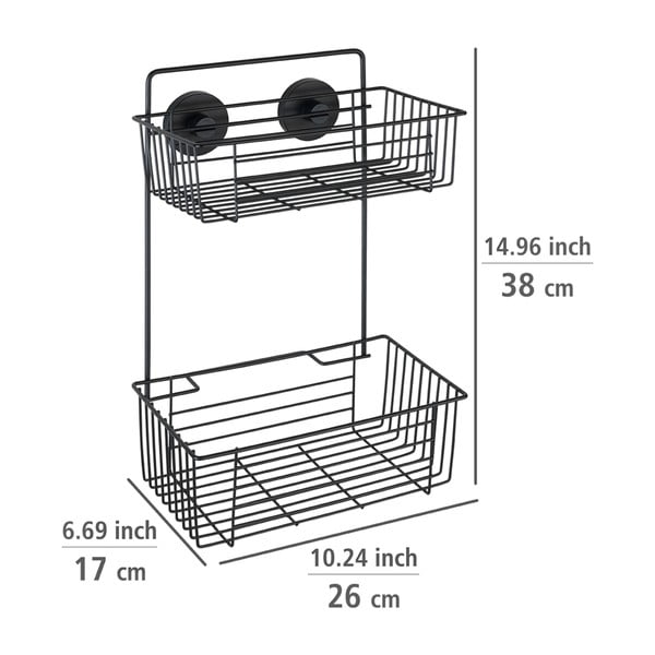 Czarna ścienna dwupoziomowa półka łazienkowa Wenko Vacuum-Loc® Pavia-image-1