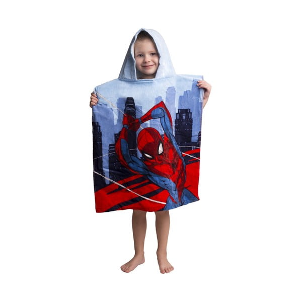 Czerwono-niebieskie ponczo dziecięce frotte Spider-Man – Jerry Fabrics-image-1