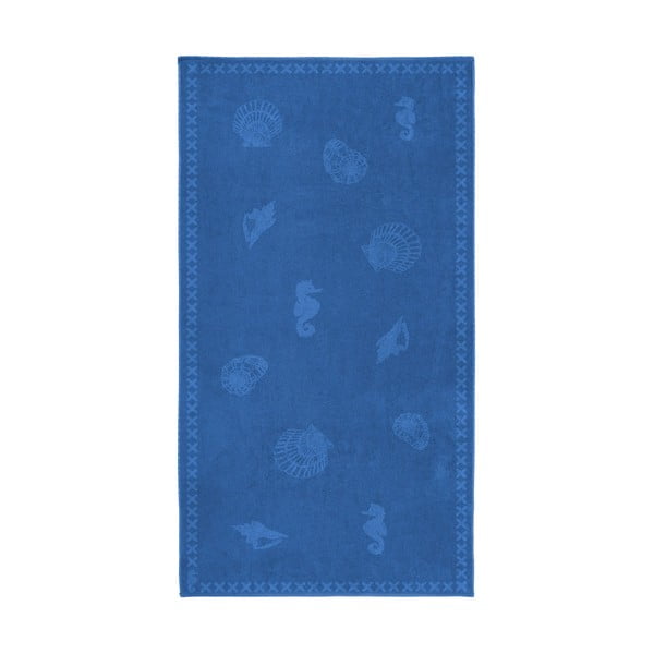 Niebieski ręcznik bawełniany Seahorse Shells, 200 x 100 cm