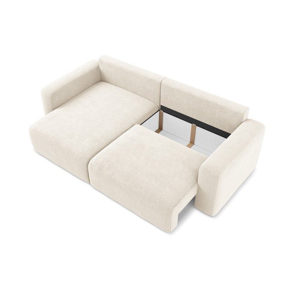 Kremowy rozkładany/ze schowkiem narożnik z tkaniny szenilowej (lewostronny/z szezlongiem) Kona – Makamii-image-4