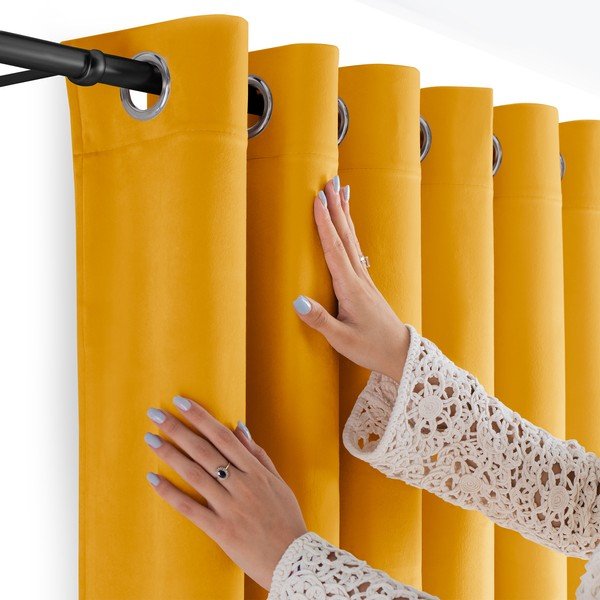 Musztardowa aksamitna zasłona częściowo zaciemniająca (dimout) 200x250 cm Velto – Filumi-image-3