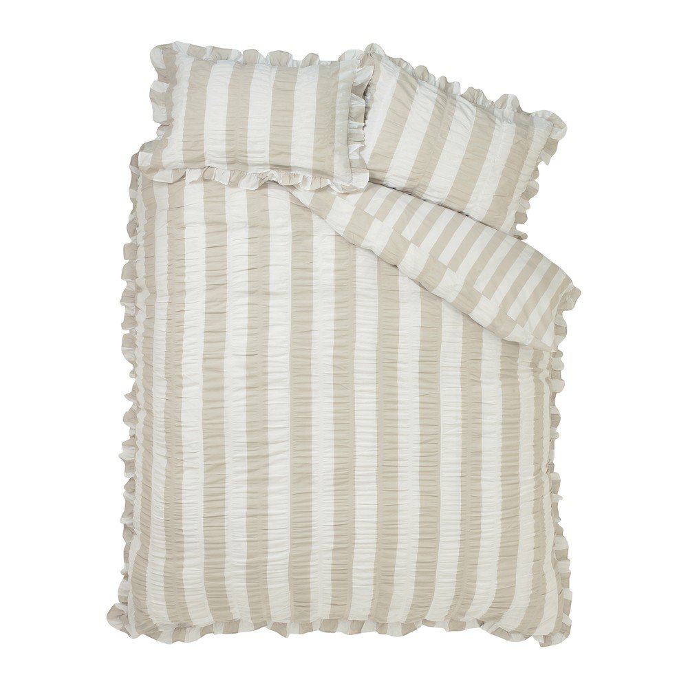 Beżowa pościel dwuosobowa 3-częściowa 200x200 cm Seersucker Frill Stripe – Catherine Lansfield