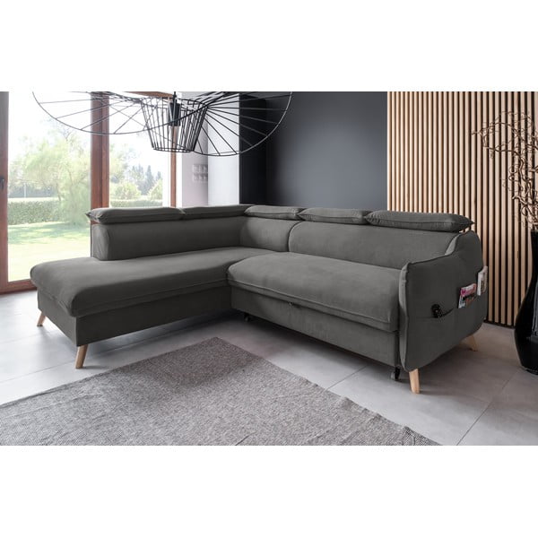 Ciemnoszary aksamitny rozkładany narożnik (lewostronny) Sweet Harmony – Miuform-image-3