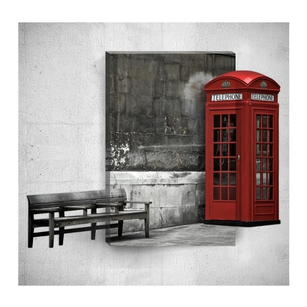 Obraz 3D Mosticx Red Telephone Booth, 40x60 cm
