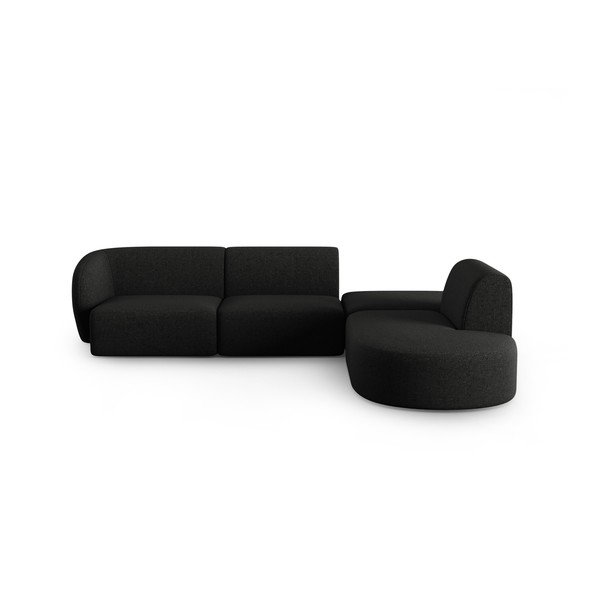 Czarny narożnik z tkaniny szenilowej (prawostronny/w kształcie litery L) Paolo – Milo Casa