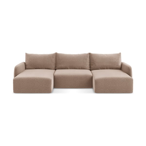 Jasnobrązowy rozkładany/ze schowkiem narożnik Kalena – Makamii