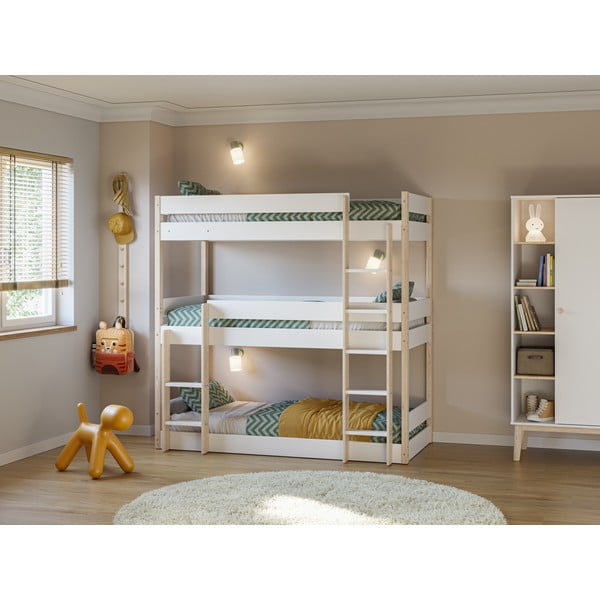 Biało-naturalne kolorze piętrowe łóżko dziecięce 90x190 cm Valka – Marckeric-image-1