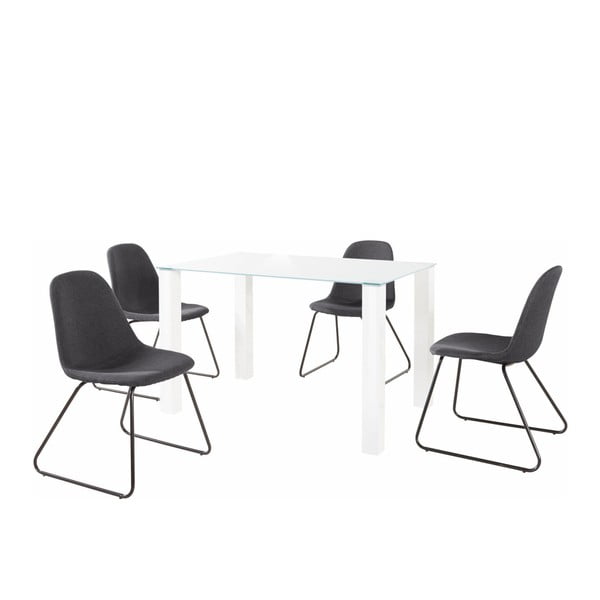 Komplet białego stołu i 4 antracytowych krzeseł Støraa Dante Colombo