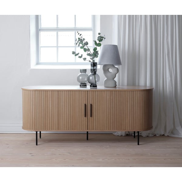 Niska komoda w dekorze dębu z drzwiami przesuwnymi 76x180 cm Nola – Unique Furniture-image-1