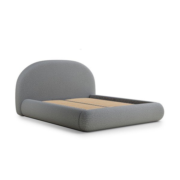 Szare tapicerowane łóżko dwuosobowe ze schowkiem ze stelażem 140x200 cm Maumere – Maison de Rêve