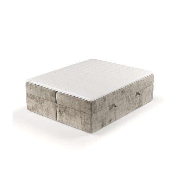 Jasnobrązowe łóżko boxspring ze schowkiem 140x200 cm Yoko – Maison de Rêve