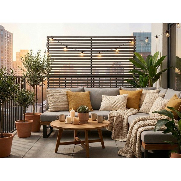 Szaro-naturalny parawan ogrodowy z metalu i drewna 153x185 cm − Hartman-image-1