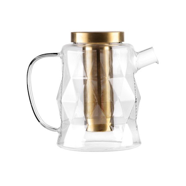 Szklany dzbanek do herbaty z sitkiem w kolorze złota 1,3 l Geo – Vialli Design-image-4