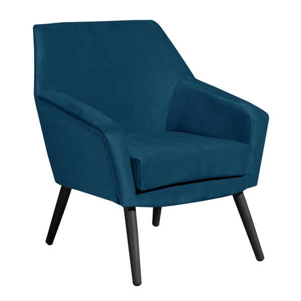 Niebieski aksamitny fotel z czarnymi nogami Max Winzer Alegro