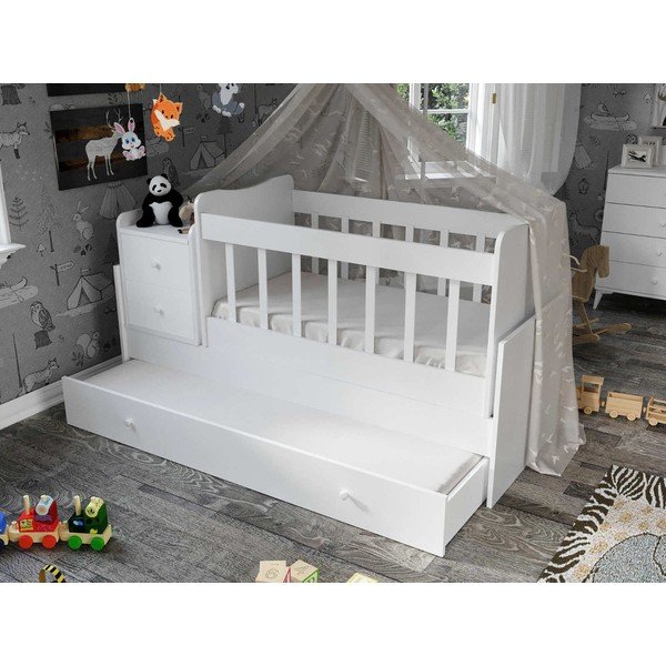 Białe łóżeczko ze schowkiem 60x120 cm Sansa – Kalune Design-image-2