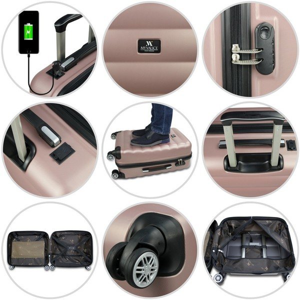Zielona walizka na kółkach z USB My Valice COLORS RESSNO Cabin Suitcase-image-4
