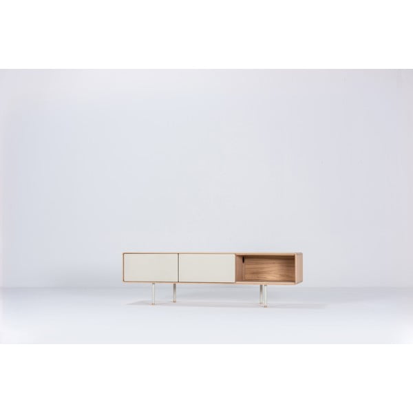 Biało-naturalna szafka pod TV z litego drewna dębowego 160x48 cm Fina – Gazzda-image-2