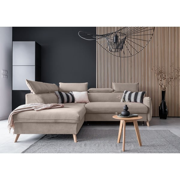 Beżowy aksamitny rozkładany narożnik (lewostronny) Sweet Harmony – Miuform-image-1