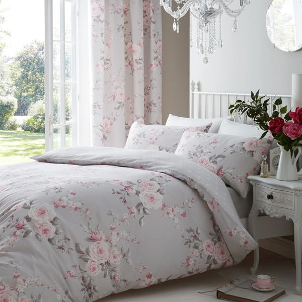 Szara pościel dwuosobowa 230x220 cm Canterbury Floral – Catherine Lansfield-image-1