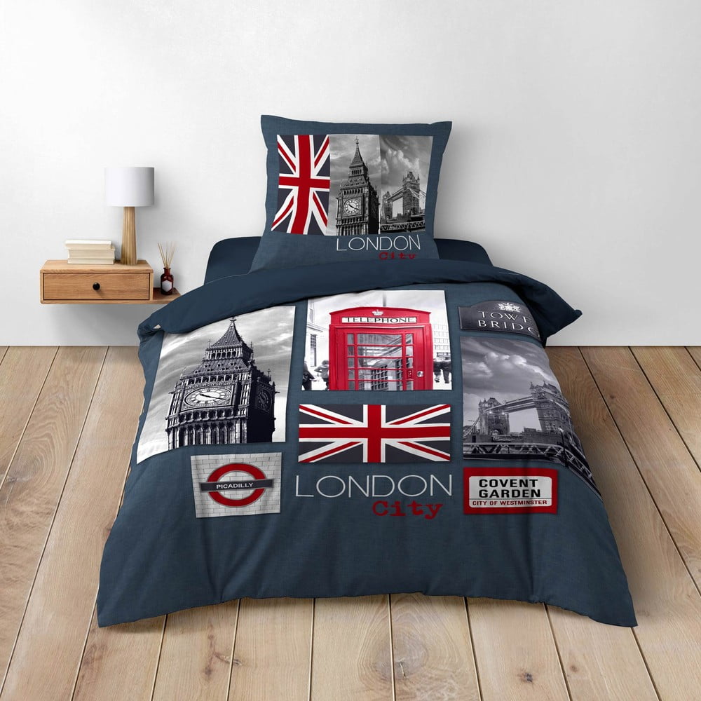 Ciemnoniebieska bawełniana pościel jednoosobowa 140x200 cm City London – douceur d'intérieur (zdjęcie 3)