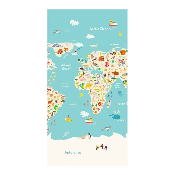 Ręcznik plażowy z nadrukiem Good Morning Worldmap, 150x75 cm