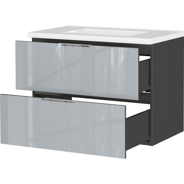 Szara wisząca szafka pod umywalkę z połyskiem 81x61 cm Celano – Germania-image-3