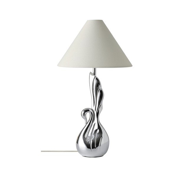 Biała/w kolorze srebra lampa stołowa z żywicy polimerowej (wysokość 53 cm) Swan – Ellos Home-image-3
