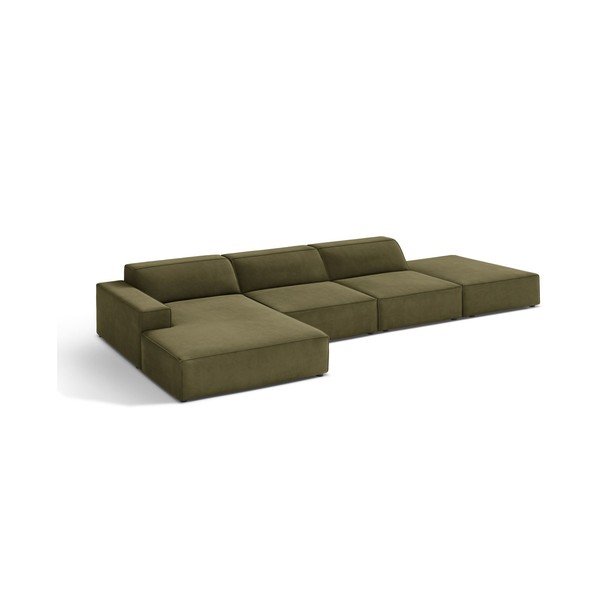 Aksamitny narożnik modułowy (lewostronny/z szezlongiem) w kolorze khaki Jodie – Micadoni -image-2