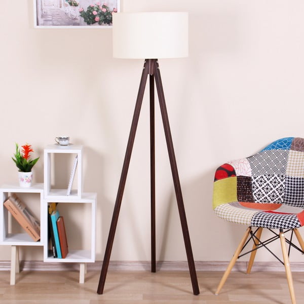 Brązowa lampa stojąca z beżowym kloszem Kate Louise Celina