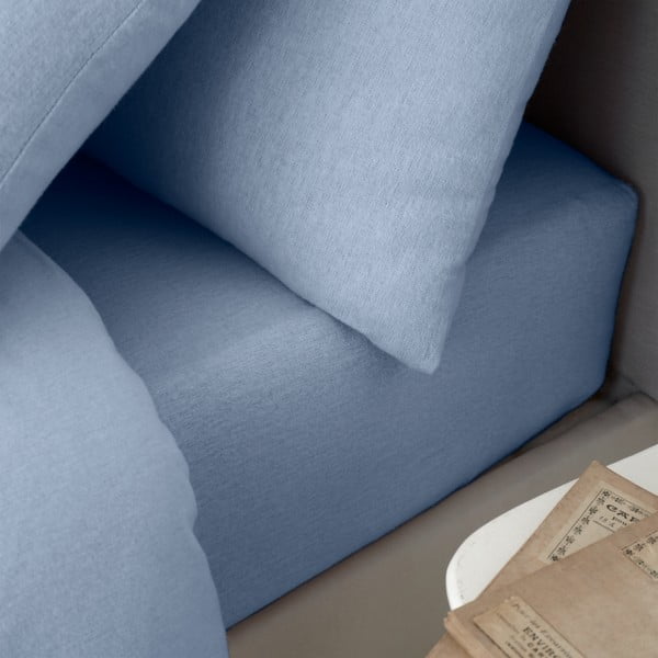 Jasnoniebieskie flanelowe prześcieradło z gumką 90x190 cm Brushed – Catherine Lansfield-image-1