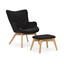 Czarny sztruksowy fotel z podnóżkiem Niko – Ropez