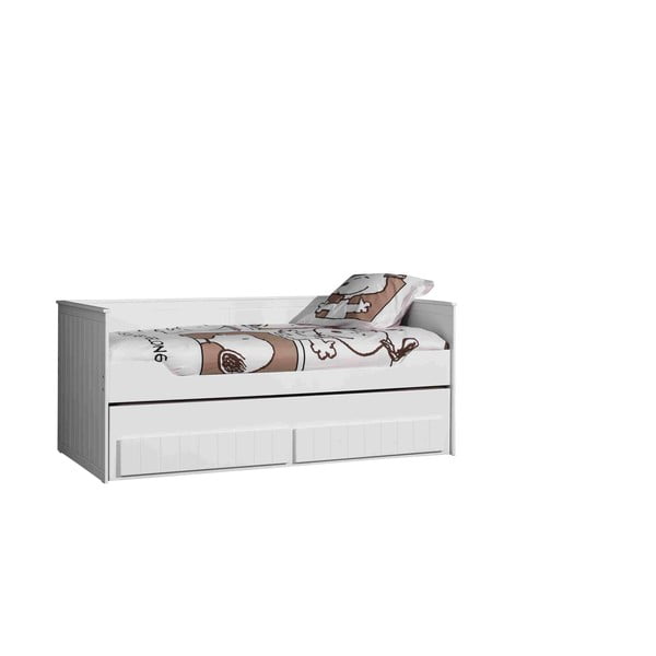 Białe łóżko dziecięce z litego drewna sosnowego z wysuwanym łóżkiem i schowkiem 90x200 cm Robin – Vipack