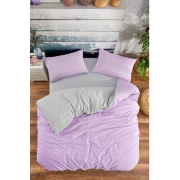 Lawendowo-szara pościel dwuosobowa z bawełny renforcé z prześcieradłem/4-częściowa 200x220 cm – Mila Home