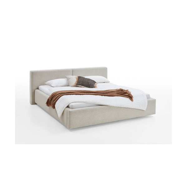 Beżowe tapicerowane łóżko dwuosobowe ze schowkiem ze stelażem 160x200 cm Cube – Meise Möbel-image-4