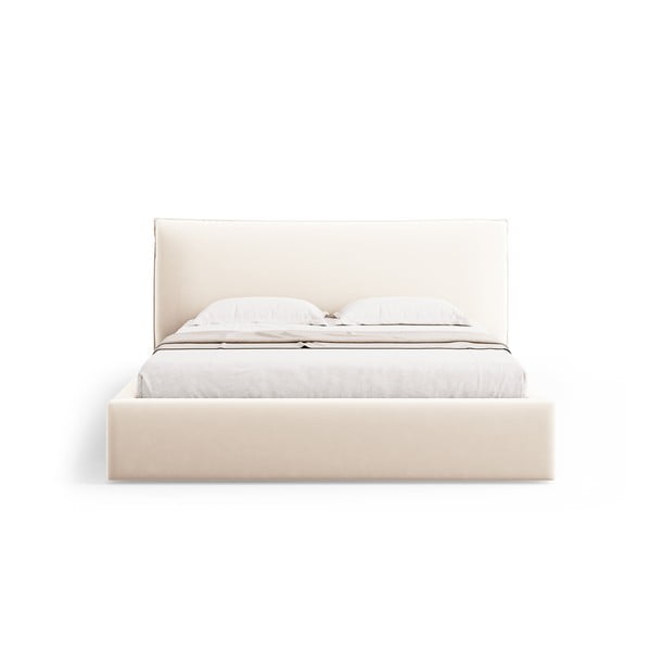 Kremowe tapicerowane łóżko dwuosobowe ze schowkiem i stelażem 160x200 cm Elio – Milo Casa-image-2
