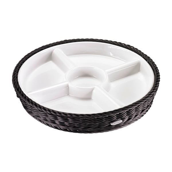 Porcelanowa miska do serwowania w czarnym koszyku Saleen, 28,5x4,5 cm