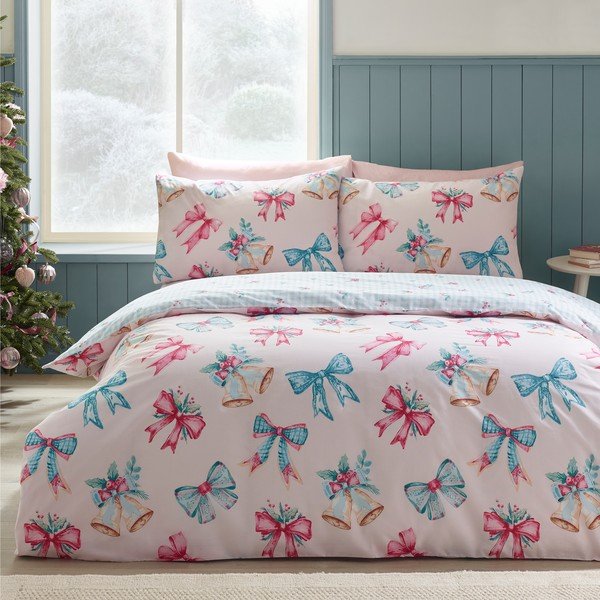 Różowa pościel dwuosobowa 230x220 cm Bows And Bells – Catherine Lansfield-image-1